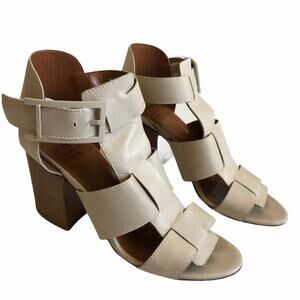 AQUATALIA Tan Heeled Sandal Freesia Caged 7.5 Block‎ Heel Summer Chic 7 1/2